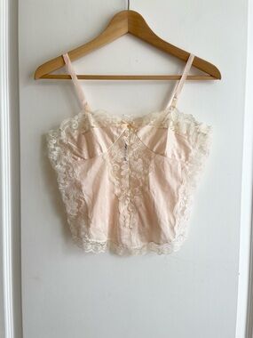 Vintage Corset Style Pink Lace Camisole Bows Coquette Marie Antoinette Victorian